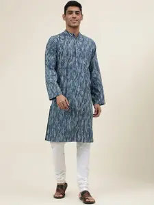 Fabindia Striped Band Collar Pure Cotton Straight Kurta