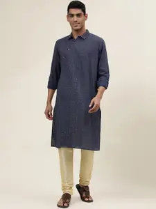 Fabindia Geometric Printed Shirt Collar Pure Cotton Straight Kurta