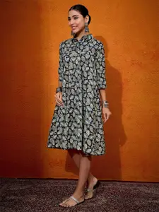 InWeave Floral Printed Cotton A-Line Dress