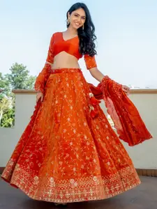 HOUSE OF JAMOTI Floral Embroidered Thread Work Ready to Wear Lehenga & Choli With Dupatta