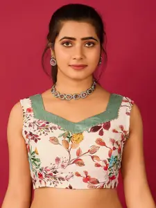 flaher Floral-Printed Satin Saree Blouse