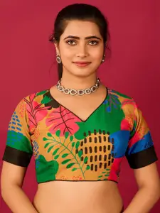 flaher Floral Printed Satin Readymade Saree Blouse