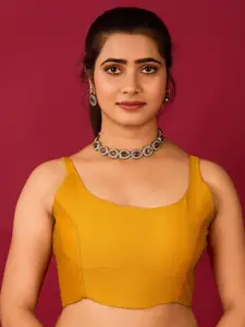 flaher Round Neck Satin Readymade Saree Blouse