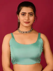 flaher Round Neck Satin Readymade Saree Blouse