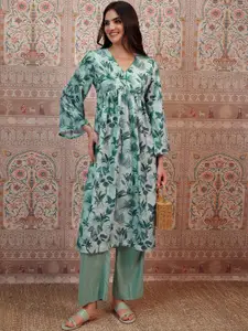 Vishudh Floral Printed Flared Sleeves Empire Kurta
