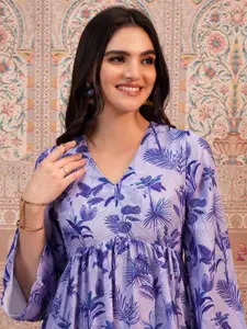 Vishudh Lavender Floral Printed A-Line Kurta