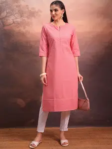 Vishudh Pink Floral Embroidered Straight Kurta