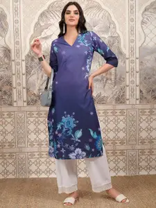 Vishudh Purple Floral Printed Straight Kurta