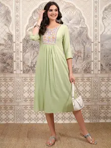 Vishudh Ethnic Motifs Embroidered A-Line Midi Ethnic Dress