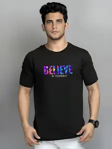 Elibolz Men Typography Printed Applique T-shirt