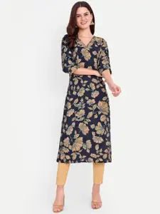 FILO HEVIS Ethnic Motifs Printed V-Neck Knee Length Cotton Straight Kurta