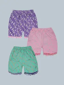 KiddoPanti Girls Pack of 3 Floral Printed Shorts