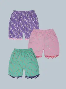 KiddoPanti Girls Pack of 3 Floral Printed Shorts