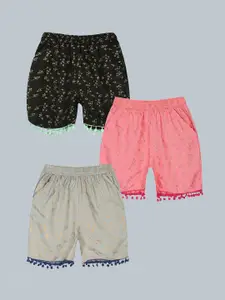 KiddoPanti Girls Pack of 3 Printed Shorts