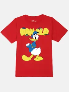 YK Disney Boys Regular Fit Donald Duck Printed Pure Cotton Applique T-shirt