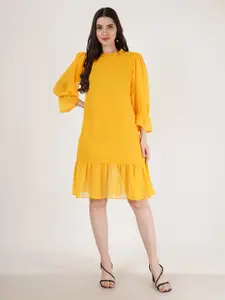 Karmic Vision Puff Sleeve Georgette A-Line Dress