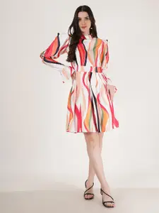 Karmic Vision Abstract Printed Georgette Fit & Flare Dress