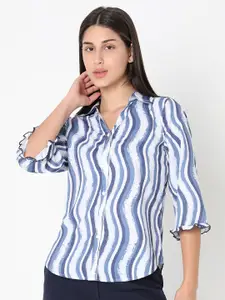 NOT SO PINK Comfort Vertical Striped Bell Sleeves Ruffles Casual Shirt
