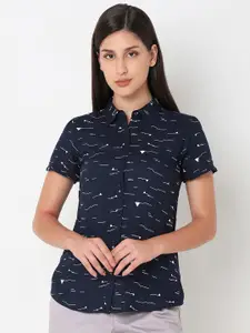 NOT SO PINK Comfort Geometric Printed Ruffles Casual Shirt