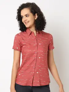 NOT SO PINK Comfort Geometric Printed Ruffles Casual Shirt
