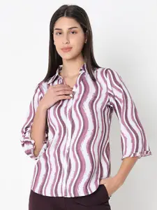NOT SO PINK Comfort Vertical Striped Bell Sleeves Ruffles Casual Shirt