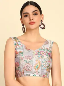 Soch Embroidered Sequinned V-Neck Readymade Saree Blouse