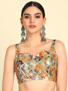 Soch Woven Design Sweetheart Neck Silk Blouse