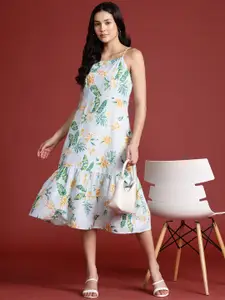 all about you Tropical Print Cotton A-Line Midi Dress