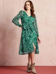 all about you Print Belted A-Line Midi Dress