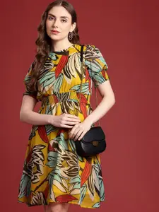 all about you Floral Print Puff Sleeve Fit & Flare Dress