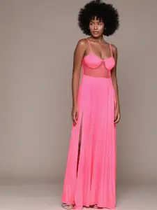 bebe Future Glam Paint Splatter Net Maxi Dress