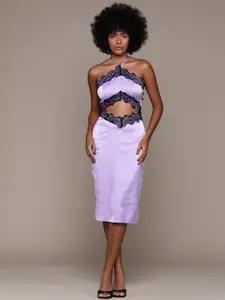 bebe Soft Romance Halter Neck Satin Sheath Midi Dress