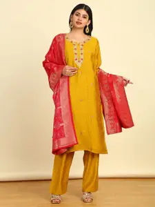 Soch Yellow Embroidered Sequinned Unstitched Dress Material