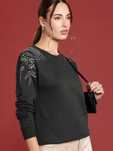 all about you Long Sleeves Studded Embellished Sweatshirt