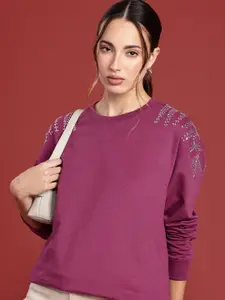 all about you Long Sleeves Studded Embellished Sweatshirt
