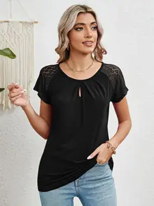 StyleCast x Revolte Keyhole Neck Crochet Top