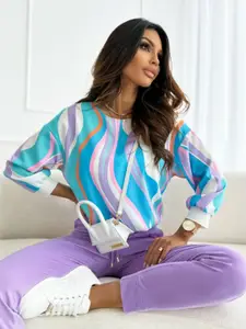 StyleCast x Revolte Abstract Print Cuffed Sleeves Top