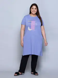 IN Love Plus Size Abstract Printed Pure Cotton T-shirt Nightdress