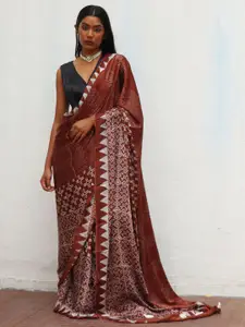 Chidiyaa Geometric Printed Pure Silk Block Print Saree