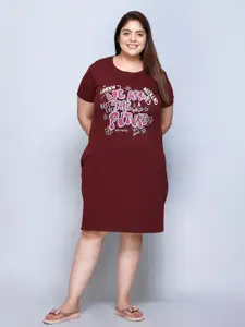 IN Love Plus Size Typography Printed Pure Cotton T-shirt Nightdress
