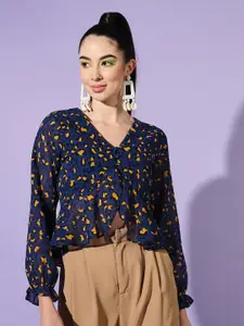 Slenor Abstract Printed V-Neck Georgette Top