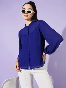 Slenor Band Collar Shirt Style Top