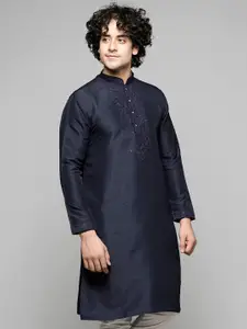 MAAHI FABS Mandarin Collar Long Sleeves Thread Work Straight Cotton Kurta
