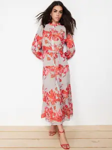 Trendyol Floral Printed Mandarin Collar Maxi Dress