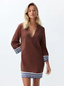 Trendyol V-Neck Pure Cotton A-Line Dress