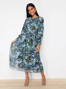 Trendyol Floral Print Puff Sleeve Fit & Flare Midi Dress
