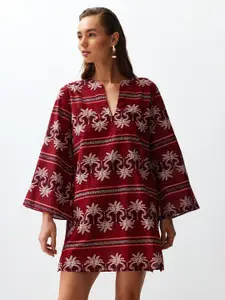 Trendyol Ethnic Motifs Print Flared Sleeve A-Line Mini Dress