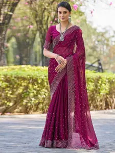 Satrani Embellished Beads and Stones Pure Georgette Chanderi Saree