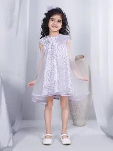 Peppermint Girls Round Neck Embellished Net Fit & Flare Dress