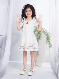 Peppermint Girls Round Neck Flutter Neck A-Line Dress